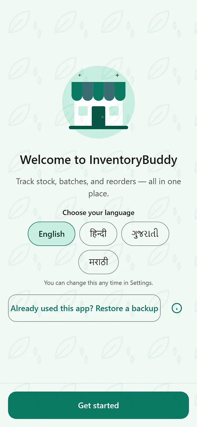 Inventory Buddy: phone screen, light theme