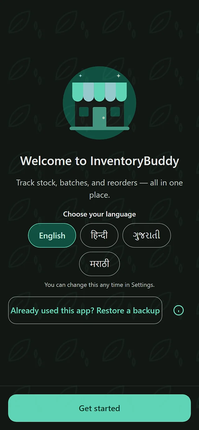 Inventory Buddy: phone screen, dark theme