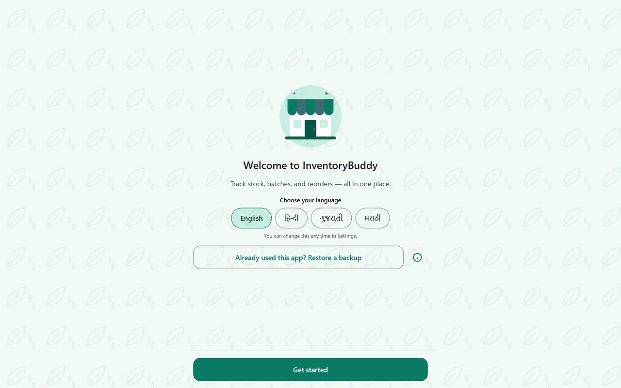Inventory Buddy: desktop screen, light theme
