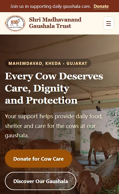 Shri Madhavanand Gaushala Trust: phone screen, light theme